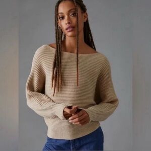 By Anthropologie Batwing Ribbed Pullover Tan Color Excellent condition size XS